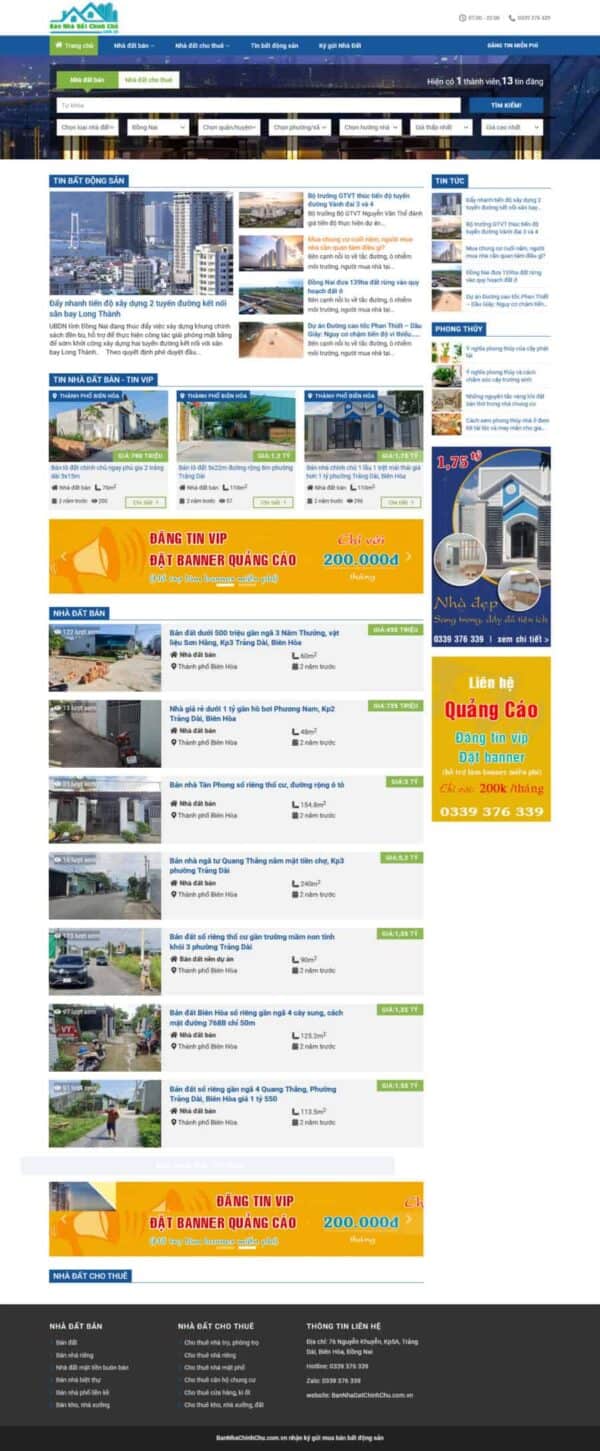 Theme wordpress bán đất bds chính chủ