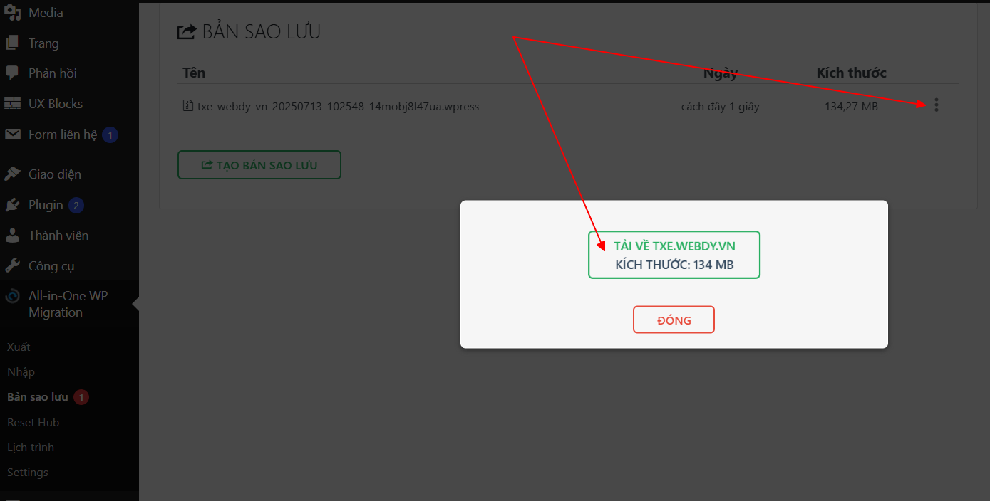 Hướng dẫn Backup và Restore cho website WordPress sử dụng plugin All-in-One WP Migration