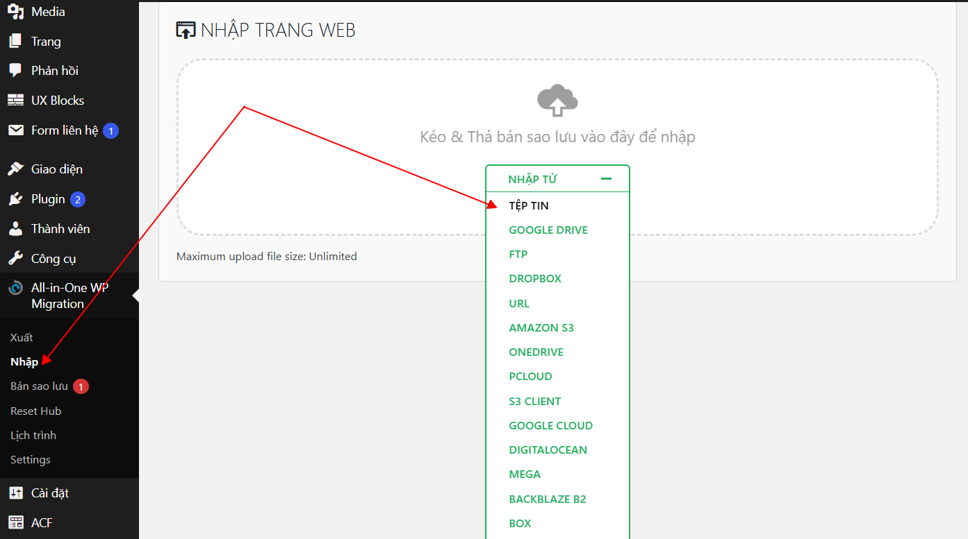 Hướng dẫn Backup và Restore cho website WordPress sử dụng plugin All-in-One WP Migration