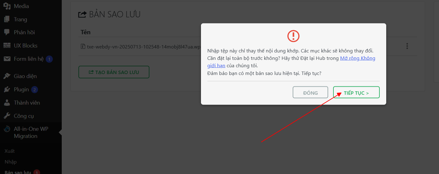Hướng dẫn Backup và Restore cho website WordPress sử dụng plugin All-in-One WP Migration