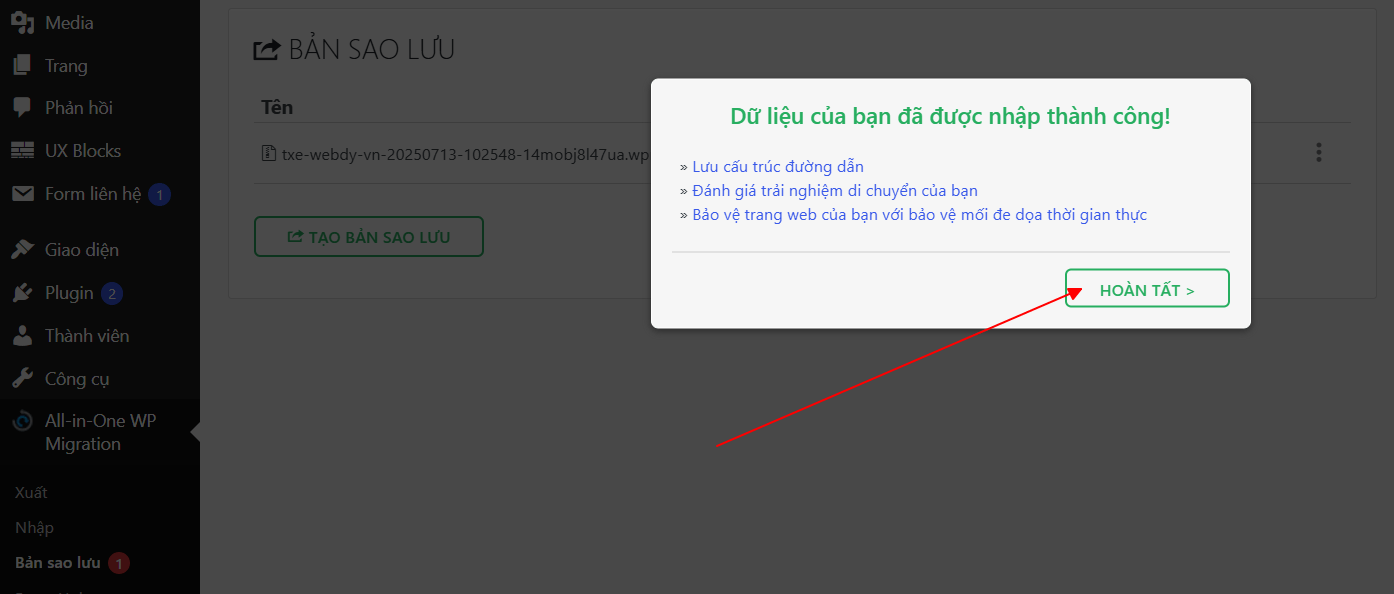 Hướng dẫn Backup và Restore cho website WordPress sử dụng plugin All-in-One WP Migration